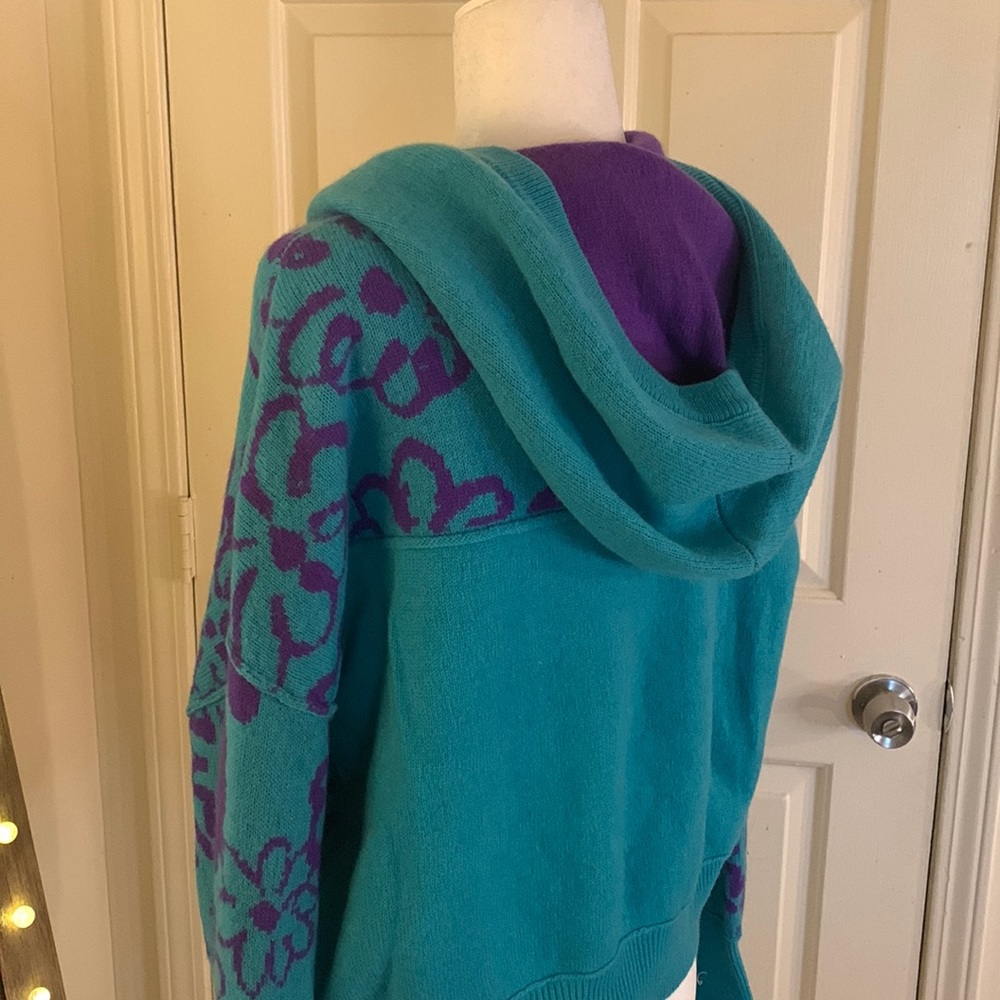Free People Teal and Purple Floral Hooded Pullover Sweater - Picture 10 of 16